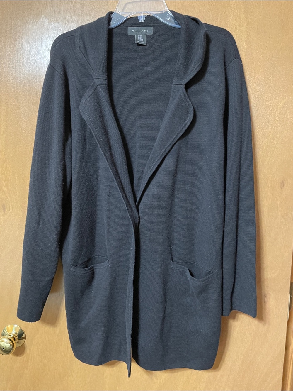 Tahari Black Open-Front Knit Cardigan with Pockets
